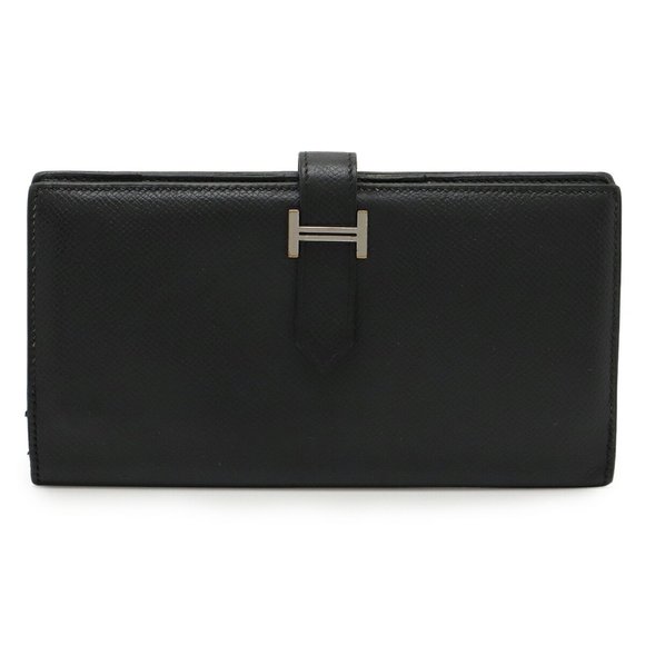 HERMES Bearn Soufflet Bi-fold Long Wallet in Black Leather with D Stamp - Picture 1 of 10